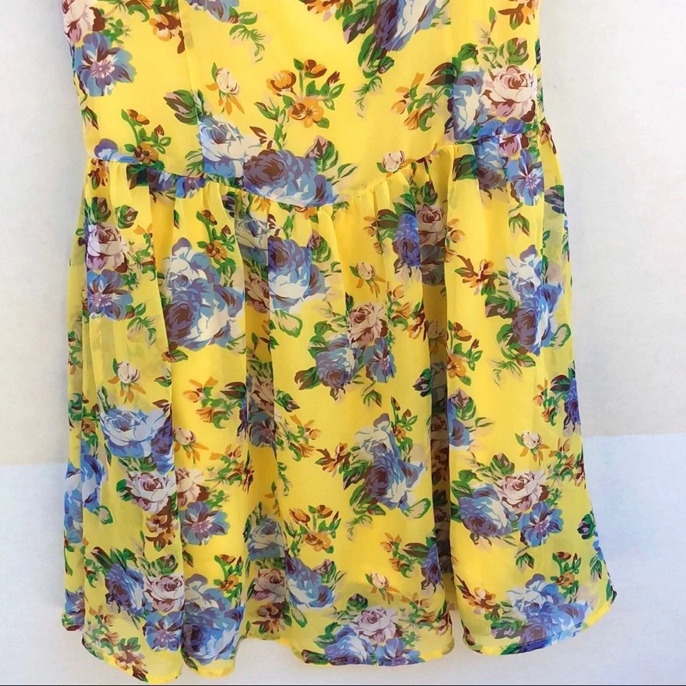NWT TULLE Womens large Sleeveless Yellow Floral Boning Waist dress (runs small) - Picture 7 of 8